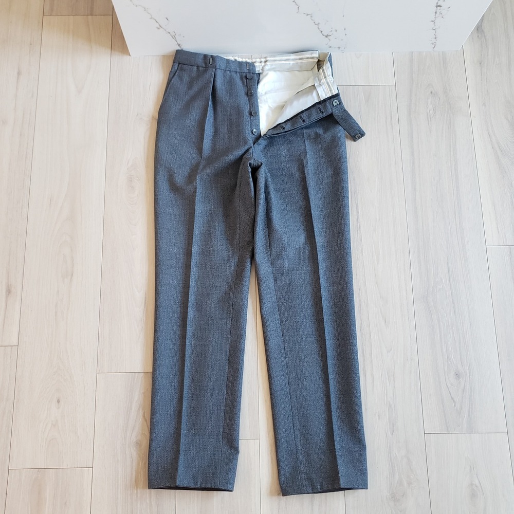 Conform Mens Vintage Wool Dress Pants 32 Gray Pleated Classic Trouser Adjustable